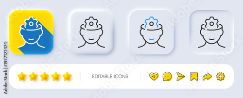 Brain working line icon. Neumorphic, Flat shadow, 3d buttons. Psychology therapy sign. Mental health symbol. Line brain working icon. Social media icons. Vector
