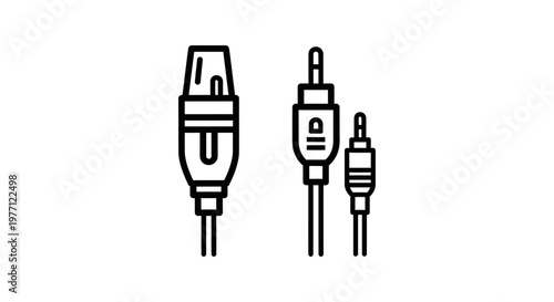 Vector pack of audio connectors line icons including usb-c rca and 3.5mm jack plugs for digital devices with connector interface electrical electronic equipment technology hardware peripheral