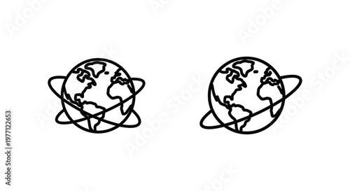 Universe globe earth sphere with orbital rings line art icons representing global connection universe astronomy connection communication international technology internet continent abstract