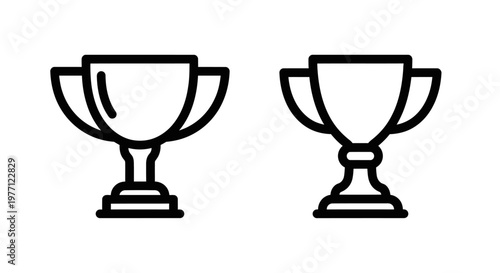 Winner trophy cup award icons set with achievement competition champion challenge leadership excellence recognition ceremony
