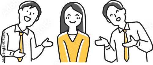 笑顔の女性を押す2人の男性