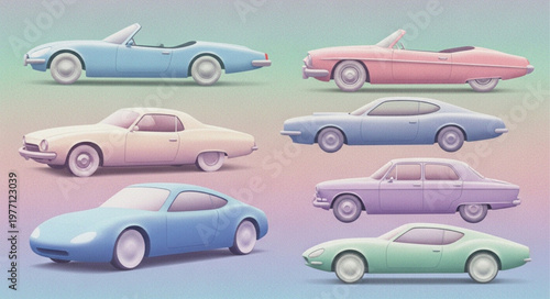 Collection of Vintage Cars in Pastel Colors.