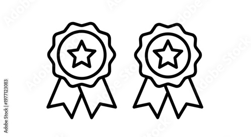 Pair of quality award and achievement medal icons with star symbols for recognition and certification graphic elements achievement champion certificate guarantee minimalist isolated standard