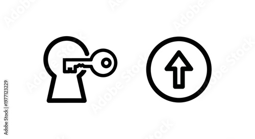 Basic plan key and keyhole access security icon with upload arrow circle interface element vector illustration security internet interface technology isolated minimalist protection permission