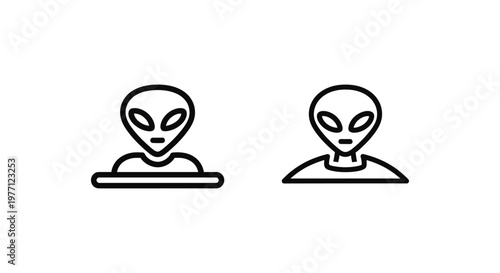 Extraterrestrial alien head and bust outline icons with et text for sci-fi and space concepts vector illustration sci fi extraterrestrial creature isolated minimalist universe astronomy