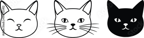 Three cute cartoon cat faces in different line styles