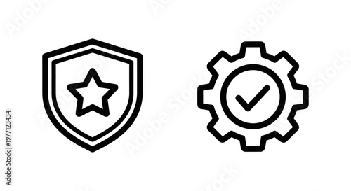Standard plan shield and core features gear icons with standard features subscription business settings development protection security verified membership strategy management cogwheel