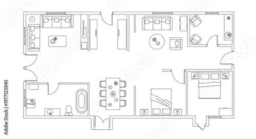 Architectural Floor Plan Blueprint of a Modern House Layout.