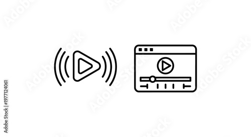 Audio streaming and web player browser interface icons for online multimedia content playback and web application design with streaming interface playback multimedia internet technology timeline