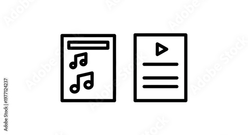 Digital media icons displaying music playlist and player symbols for mobile interface design and software applications with playlist interface application software streaming multimedia internet