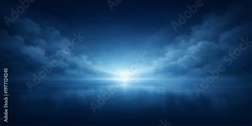 Night sky with clouds and soft sunlight in a dark atmospheric background