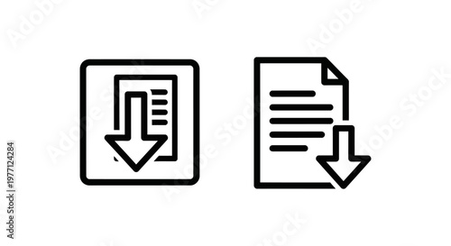 Subscription downgrade plan icons representing account reduction and service level decrease with downward arrow and document symbols downgrade document decrease reduction business subscription