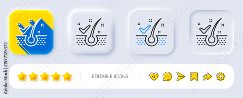 Anti-dandruff flakes line icon. Neumorphic, Flat shadow, 3d buttons. Dandruff shampoo sign. Clean hair symbol. Line anti-dandruff flakes icon. Social media icons. Vector
