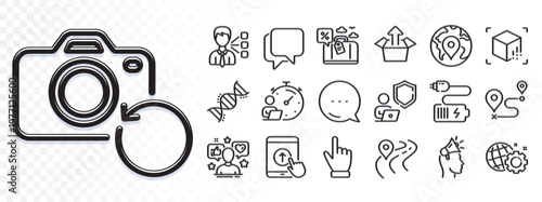 Talk bubble, Third party and Swipe up line icons for web app. Glare of light effect. Message icon. Pack of Battery, Cursor, Brand ambassador pictogram icons. Shield, Road, Pin signs. Vector