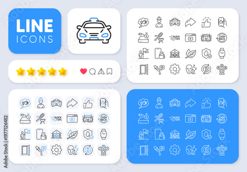 Arena stadium, Like app and Waterproof line icons for web app. Message, Share, Like social media icons. Pack of Chemistry pipette, Education, Phone wallet pictogram icons. Vector