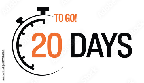 Countdown timer graphic displaying twenty days to go bold and graphic