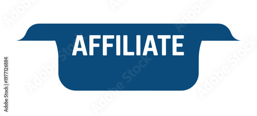 Dark blue ribbon banner displaying the word affiliate in white lettering