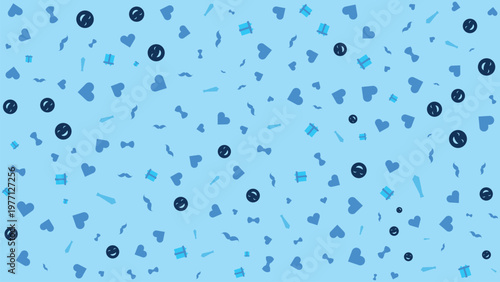 Happy Fathers Day seamless pattern with hearts mustache tie gift icons blue background design