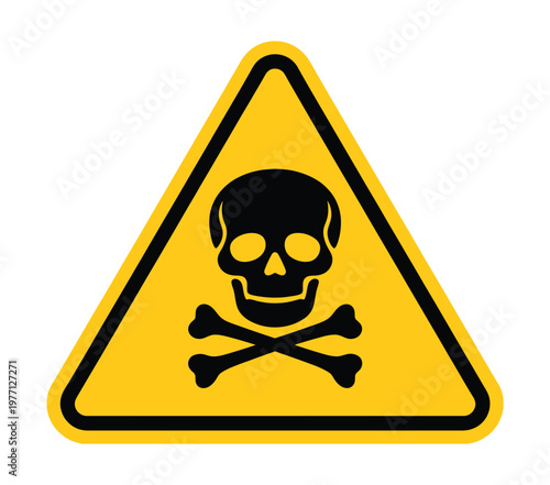 Yellow triangular warning sign featuring a black skull and crossbones