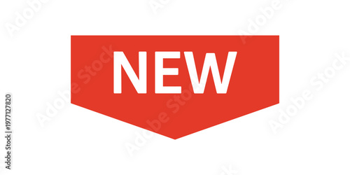 A vibrant red banner displays the word new in bold white lettering