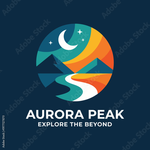 This logo features a tranquil landscape showcasing mountains and a crescent moon, capturing the essence of adventure and exploration under the vast, colorful sky.