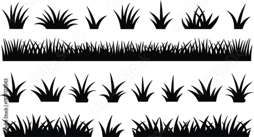 Black silhouettes of various grass blades and tufts 
