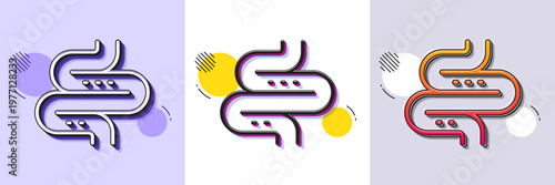 Intestine line icon. Halftone dotted pattern. Gradient icon with grain shadow. Healthy bowel, digestion sign. Intestines colonoscopy symbol. Line intestine icon. Various designs. Vector