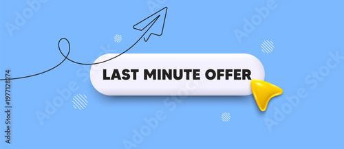 Last minute offer search bar. Share plane line icon. Last minute offer. Special price deal sign. Advertising discounts symbol. Search button with 3d cursor. Vector