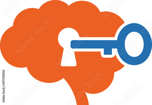 Brain with blue key inserted  symbolizing knowledge and insight  unlocking mind