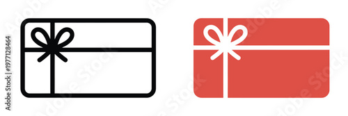 Two gift box icons one black outline and one solid red design