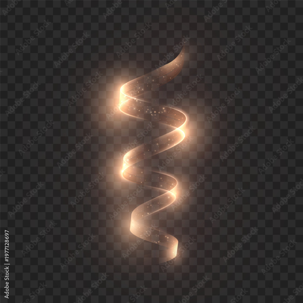 Obraz premium glowing confetti swirl with warm golden neon shimmer and soft sparkling light, isolated on transparent background. Vector party decoration element.