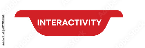 A bright red ribbon banner displaying the word interactivity in white