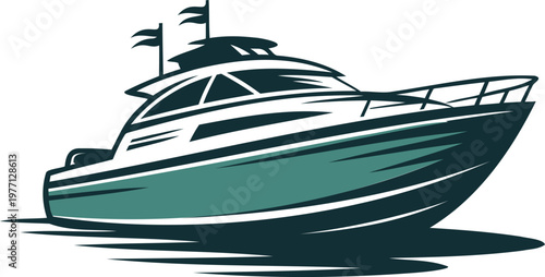 Large luxury yacht boat with flags sailing on calm water surface  maritime transportation vessel