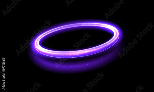Abstract light effect of glowing lines, a bright swirl moving in a circle. Black background. Light flow speed effect. Vector.