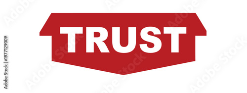 A red banner displays the word trust in large white capital letters