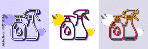 Cleaning liquids line icon. Halftone dotted pattern. Gradient icon with grain shadow. Antiseptic spray sign. Washing symbol. Line cleaning liquids icon. Various designs. Vector