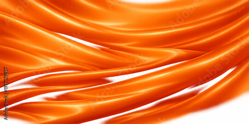 Abstract red and orange silk satin background with smooth flowing fabric waves and soft golden light design