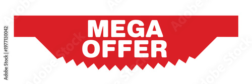 A vibrant red ribbon banner displays the words mega offer in white