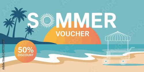 Summer Discount Voucher Design With Beach Scene