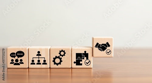 Business process management and teamwork concept with wooden blocks.