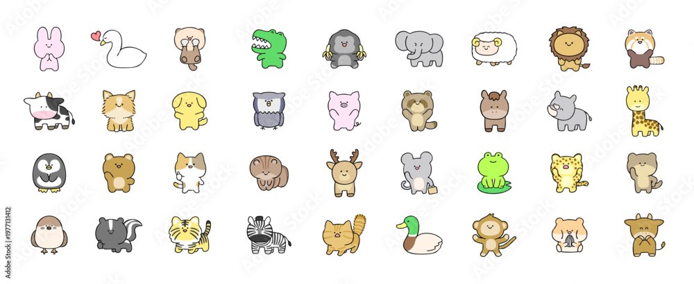 Fototapeta premium ゆるい手書き動物セット,いろいろな動物の落書き