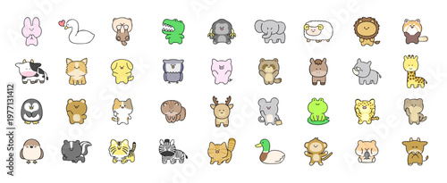 ゆるい手書き動物セット,いろいろな動物の落書き