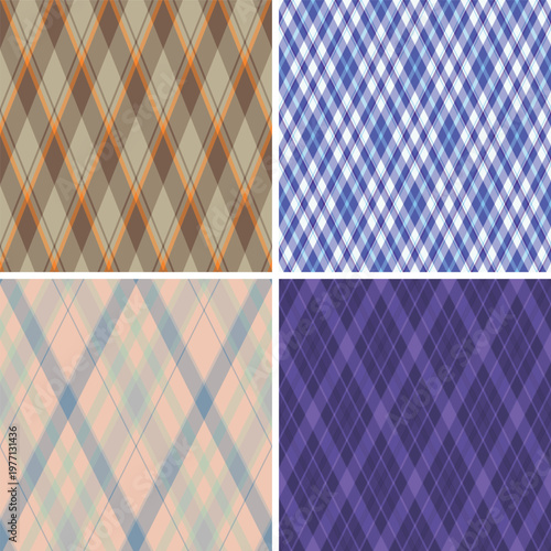 Argyle collection ideal for jackets and coats. Vector diamonds patterns enhance outerwear with modern appeal. Seamles repeats stay consistent.