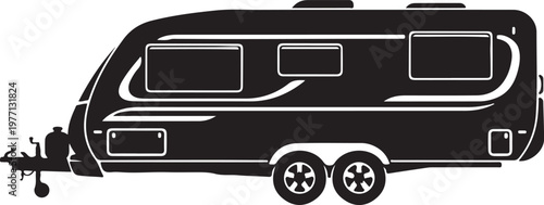 Black silhouette of a travel trailer caravan