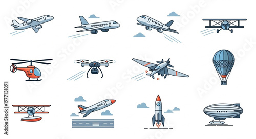 Collection of Various Aircraft and Flying Vehicles.