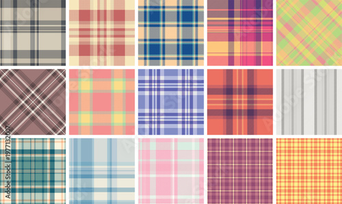 Plaid collection for contemporary background designs and digital wallpaper projects. Seamless vectors suit phones, desktops, tablets, and websites.