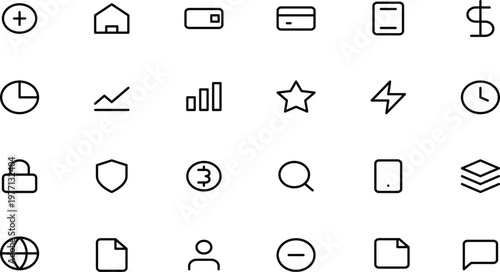 Minimalist icon set, business symbols, web elements, 25 line icons isolated on White Background