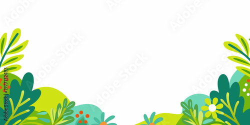 Abstract botanical illustration with green leaves and floral elements