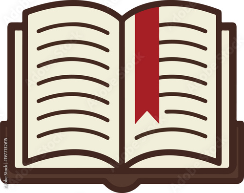 Isolated 3d vector illustration of an open red book with a blue bookmark and blank white pages for school education and library reading knowledge