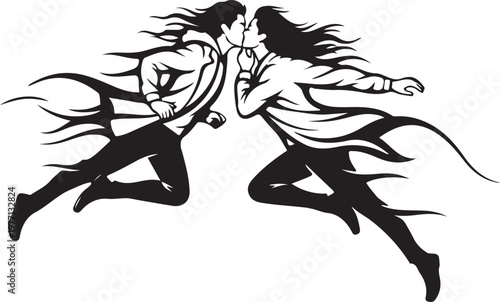 Silhouette of a couple kissing while floating in the air